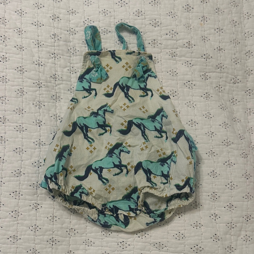 Baby Horse Print Bubble Romper in Mint and Navy Derby Ready 🐎
